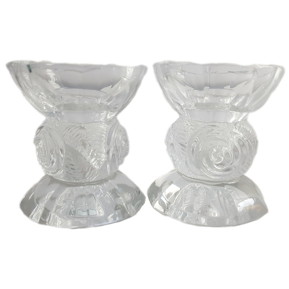 1980s Polonia Hand Cut Roses 24% Lead Crystal Candle Holders - Picture 1 of 5